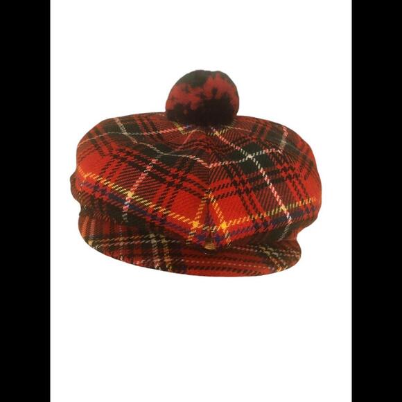 Vintage J.S. Wilson Limited Newsboy Cap Snap Close Red Plaid Breton Hat England - Picture 1 of 6